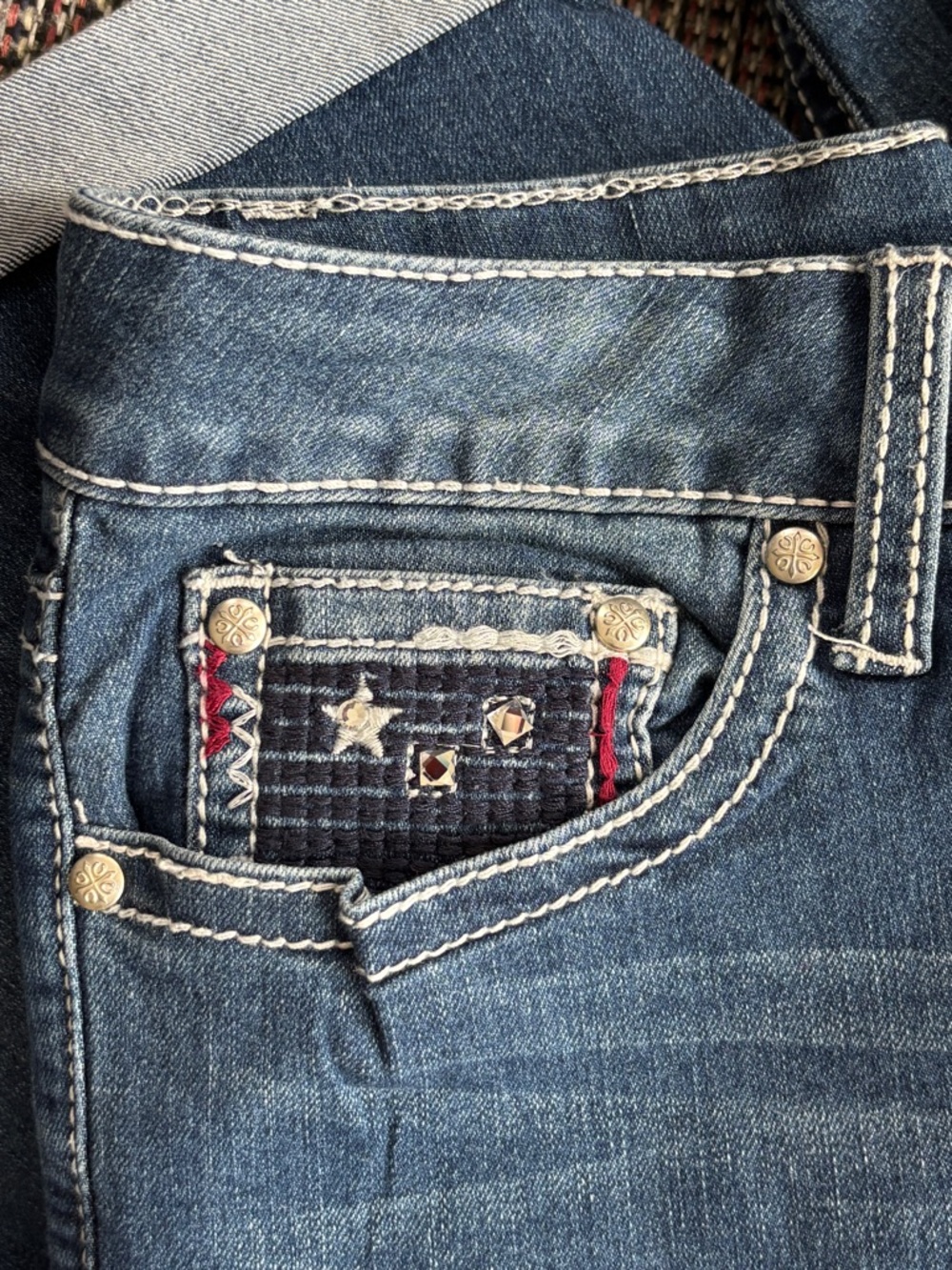 Women’s Blue Denim Bermuda Shorts with Embroidered Pocket Detail